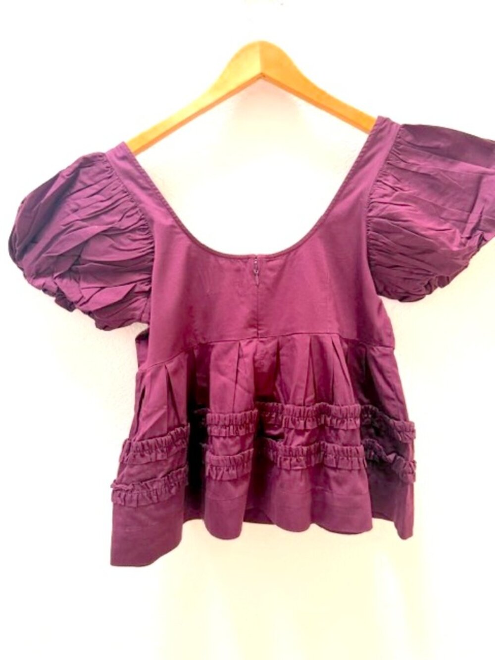 Balloon Sleeves Burgundy Blouse with Tags / 100% Organic Cotton - Picture 2 of 3